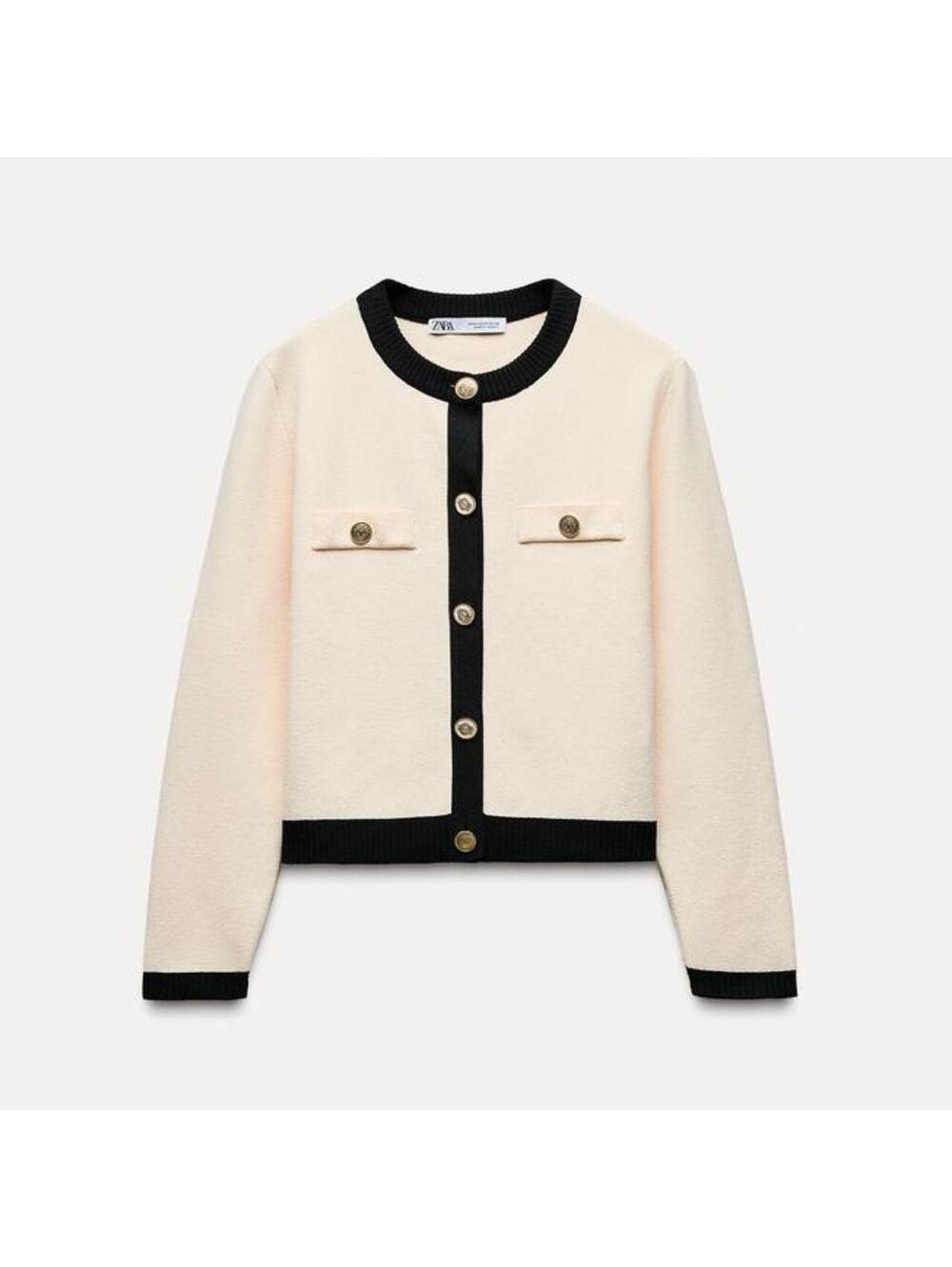 zara 1822/106 two tone knit cardigan with golden buttons